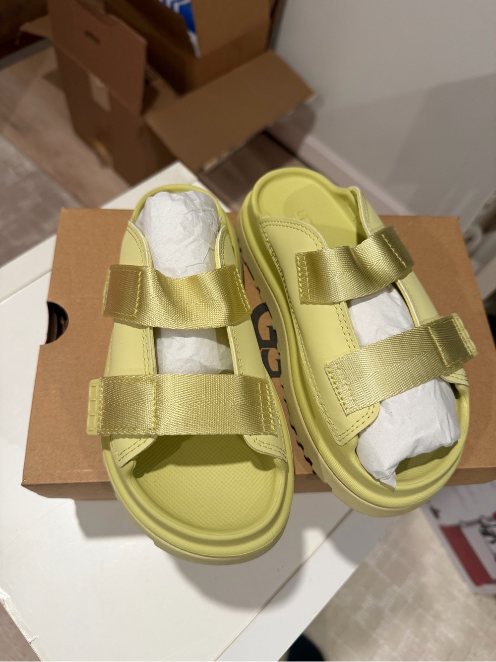 Ugg Kids Casual Strap Sandals in Pale Yellow avocado color!!